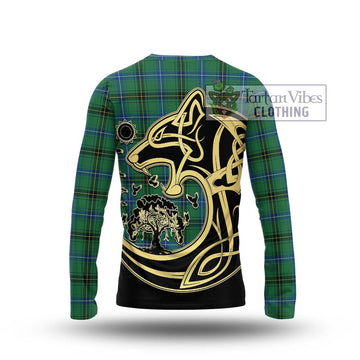 Henderson Ancient Tartan Long Sleeve T-Shirt with Family Crest Celtic Wolf Style