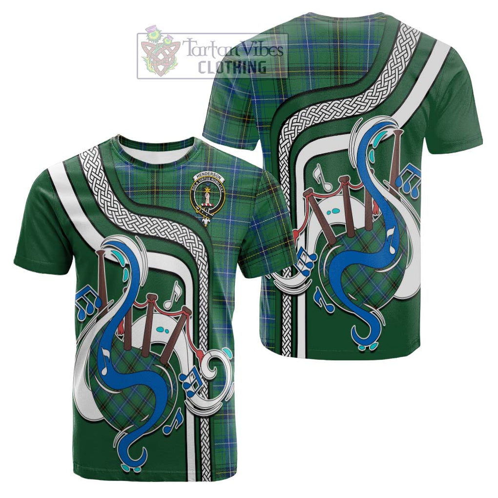 Tartan Vibes Clothing Henderson Ancient Tartan Cotton T-shirt with Epic Bagpipe Style