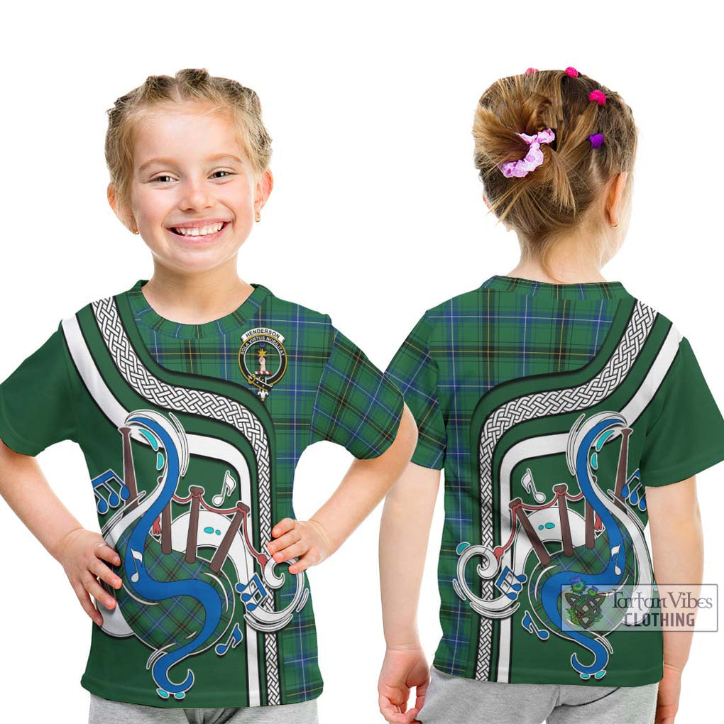 Tartan Vibes Clothing Henderson Ancient Tartan Kid T-Shirt with Epic Bagpipe Style