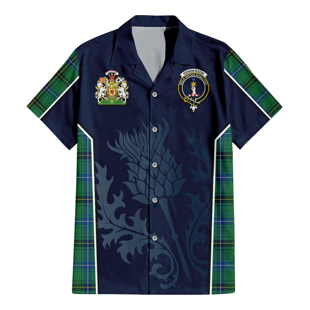 Tartan Vibes Clothing Henderson Ancient Tartan Short Sleeve Button Up Shirt with Family Crest and Scottish Thistle Vibes Sport Style