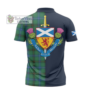 Henderson Ancient Tartan Zipper Polo Shirt Alba with Scottish Lion Royal Arm Half Style