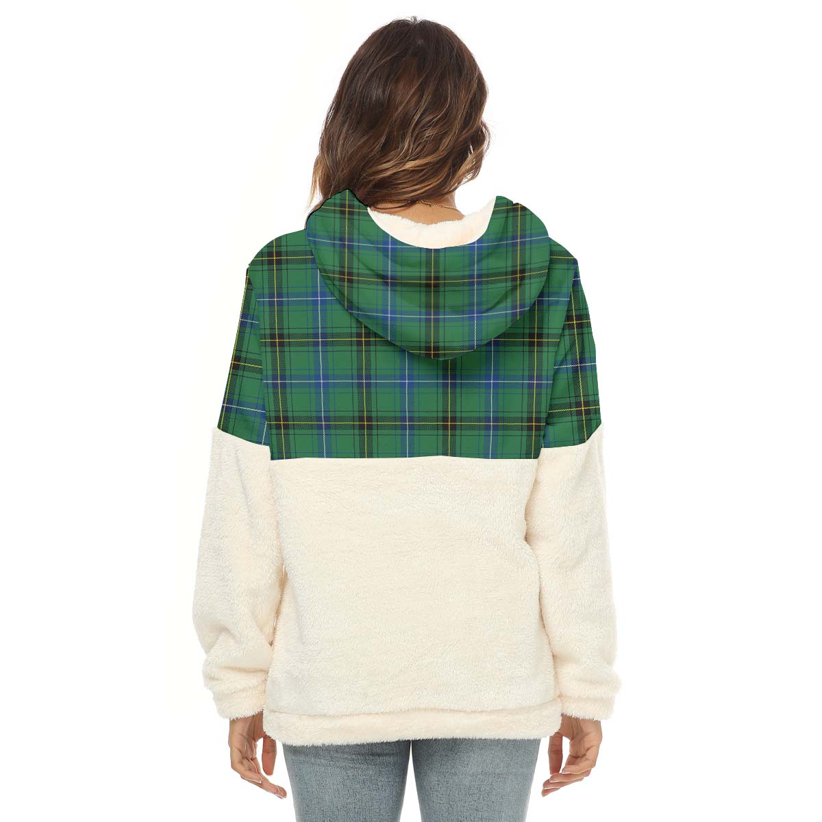 Henderson Ancient Tartan Women's Borg Fleece Hoodie With Half Zip with Family Crest - Tartan Vibes Clothing