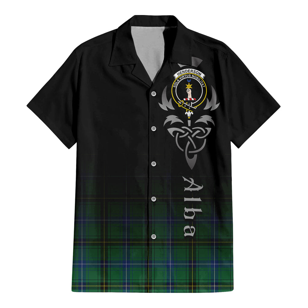 Tartan Vibes Clothing Henderson Ancient Tartan Short Sleeve Button Up Featuring Alba Gu Brath Family Crest Celtic Inspired