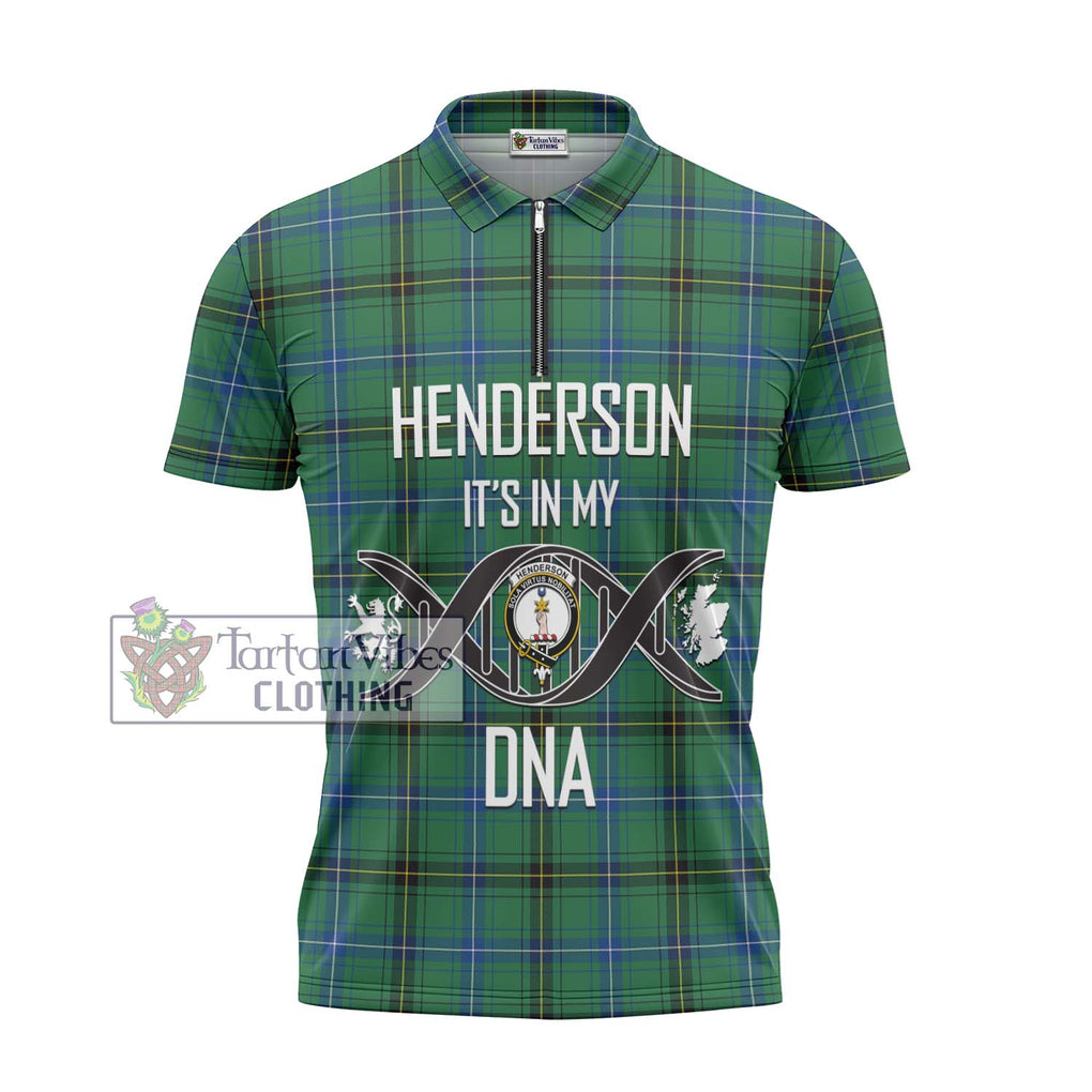 Henderson Ancient Tartan Zipper Polo Shirt with Family Crest DNA In Me Style - Tartanvibesclothing Shop