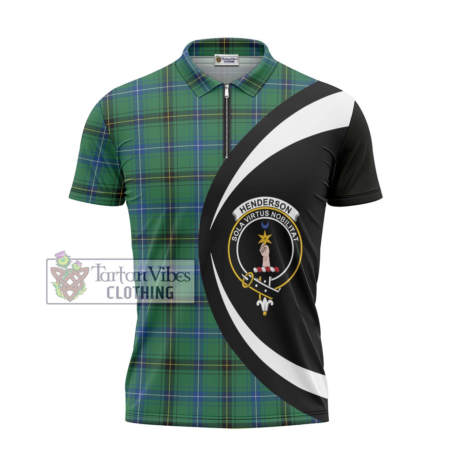 Tartan Vibes Clothing Henderson Ancient Tartan Zipper Polo Shirt with Family Crest Circle Style