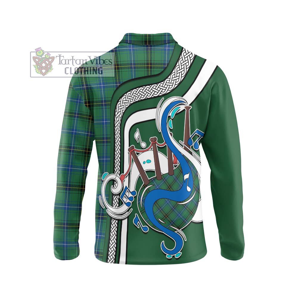 Tartan Vibes Clothing Henderson Ancient Tartan Long Sleeve Polo Shirt with Epic Bagpipe Style