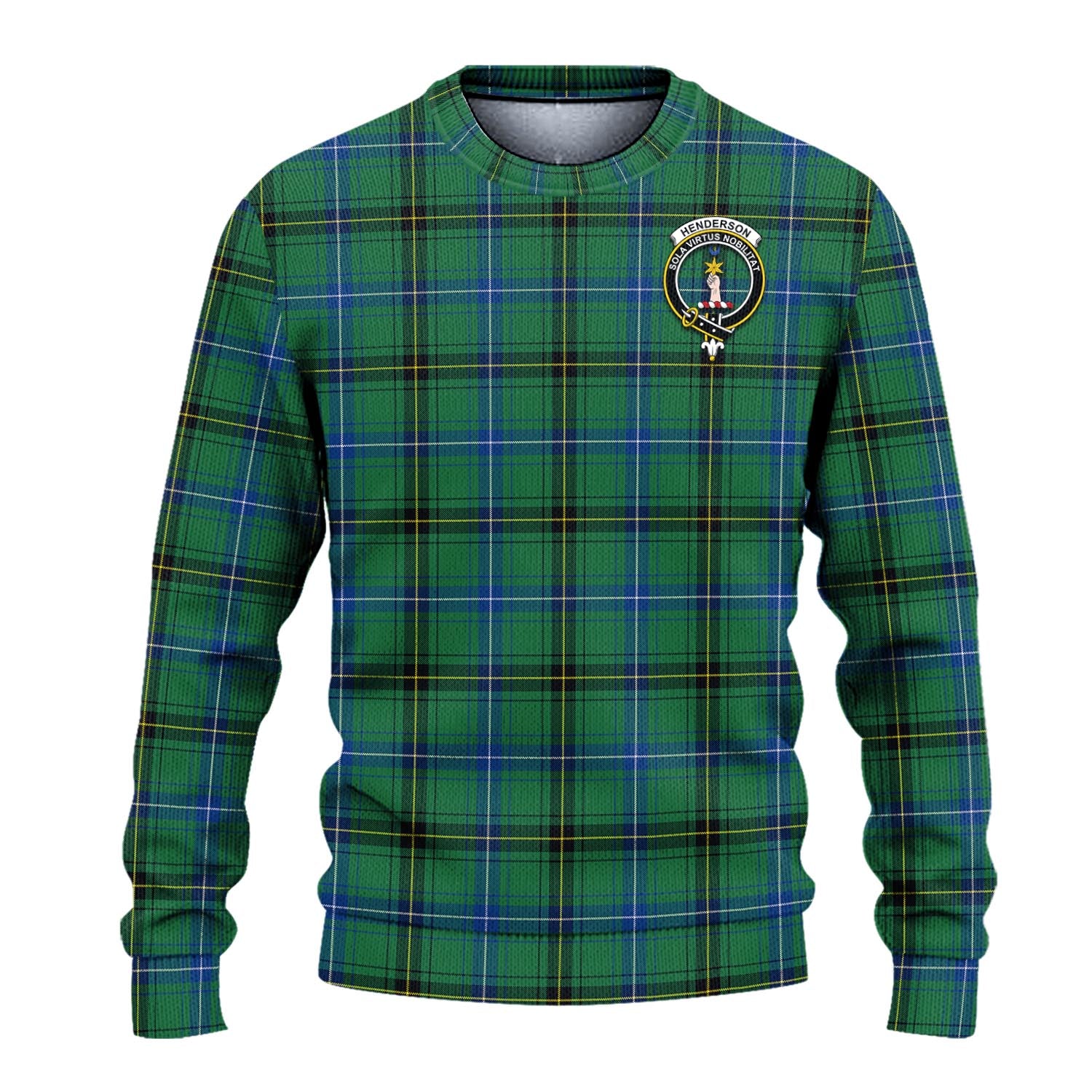 Henderson Ancient Tartan Knitted Sweater with Family Crest - Tartanvibesclothing