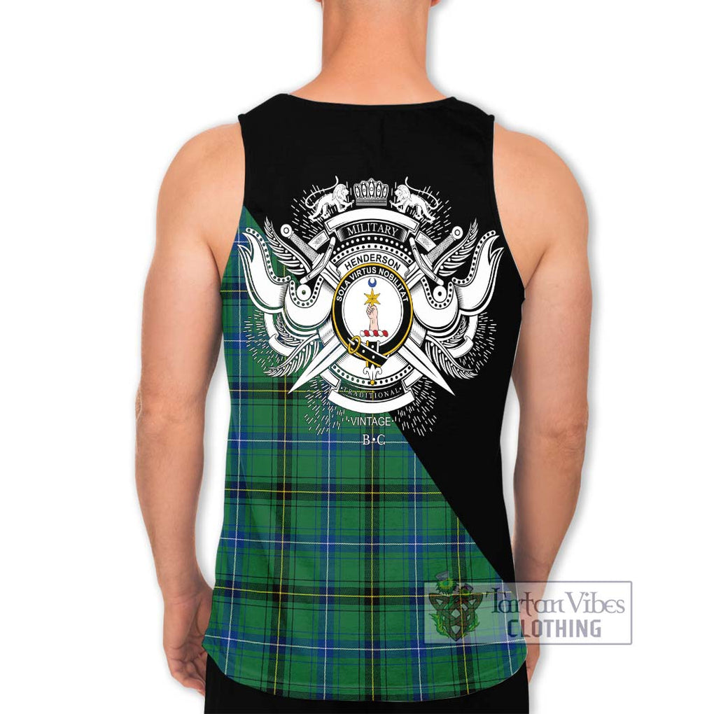 Henderson Ancient Tartan Men's Tank Top with Family Crest and Military Logo Style - Tartanvibesclothing Shop