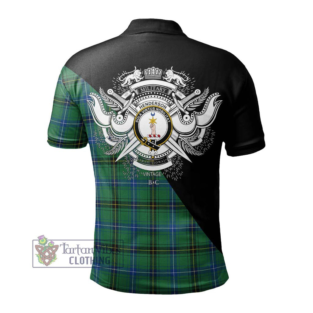 Henderson Ancient Tartan Polo Shirt with Family Crest and Military Logo Style - Tartanvibesclothing Shop