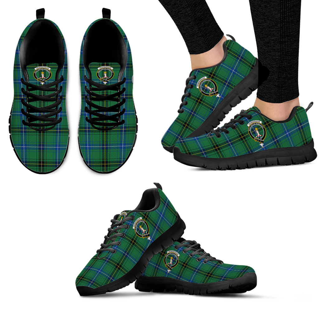 Henderson Ancient Tartan Sneakers with Family Crest - Tartan Vibes Clothing