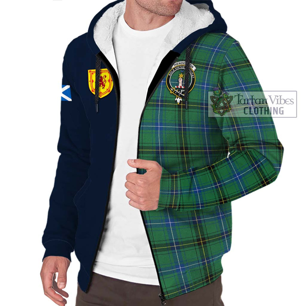 Tartan Vibes Clothing Henderson Ancient Tartan Sherpa Hoodie with Scottish Lion Royal Arm Half Style