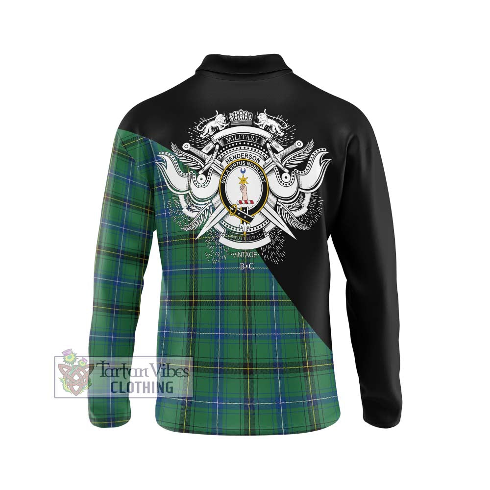 Henderson Ancient Tartan Long Sleeve Polo Shirt with Family Crest and Military Logo Style - Tartanvibesclothing Shop