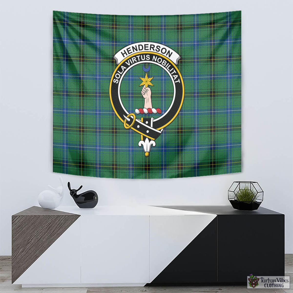 Tartan Vibes Clothing Henderson Ancient Tartan Tapestry Wall Hanging and Home Decor for Room with Family Crest