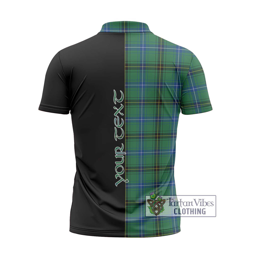 Henderson Ancient Tartan Zipper Polo Shirt with Family Crest and Half Of Me Style - Tartanvibesclothing Shop