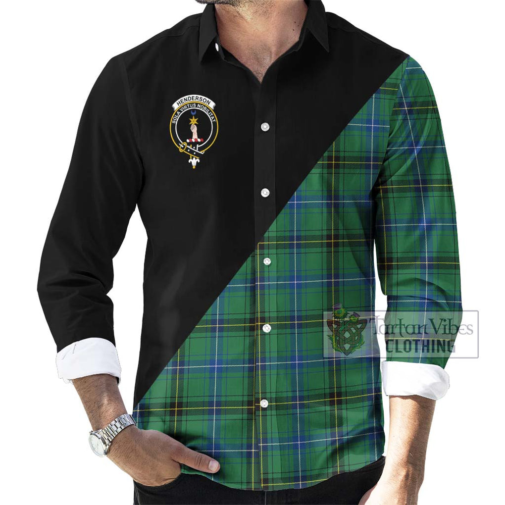 Henderson Ancient Tartan Long Sleeve Button Shirt with Family Crest and Military Logo Style - Tartanvibesclothing Shop