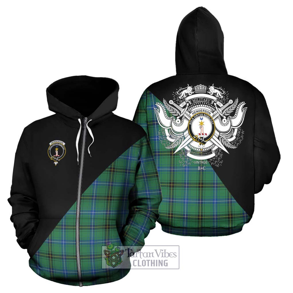 Henderson Ancient Tartan Hoodie with Family Crest and Military Logo Style - Tartanvibesclothing Shop