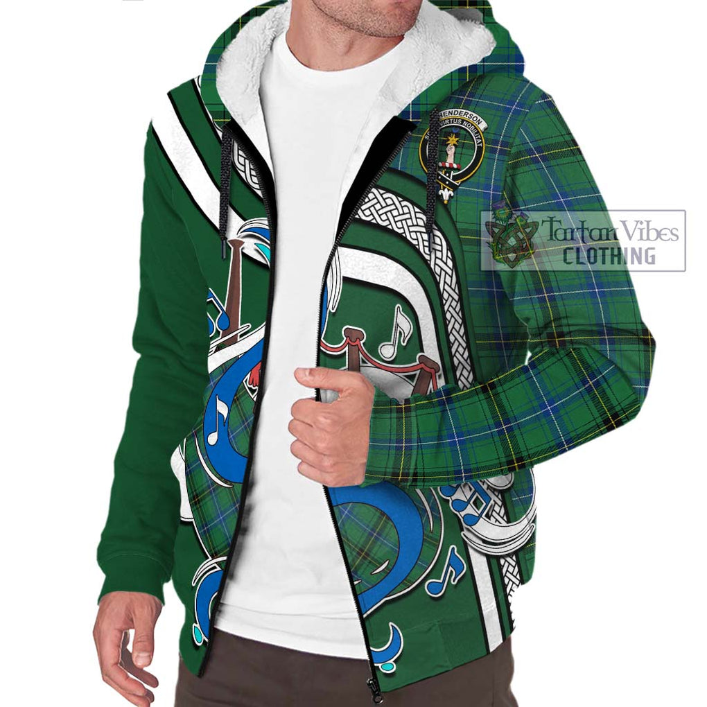 Henderson Ancient Tartan Sherpa Hoodie with Epic Bagpipe Style Unisex - Tartanvibesclothing Shop