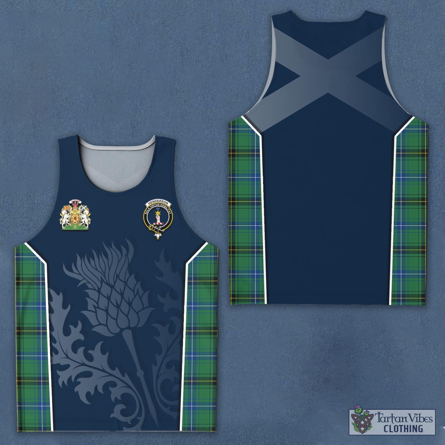 Tartan Vibes Clothing Henderson Ancient Tartan Men's Tanks Top with Family Crest and Scottish Thistle Vibes Sport Style