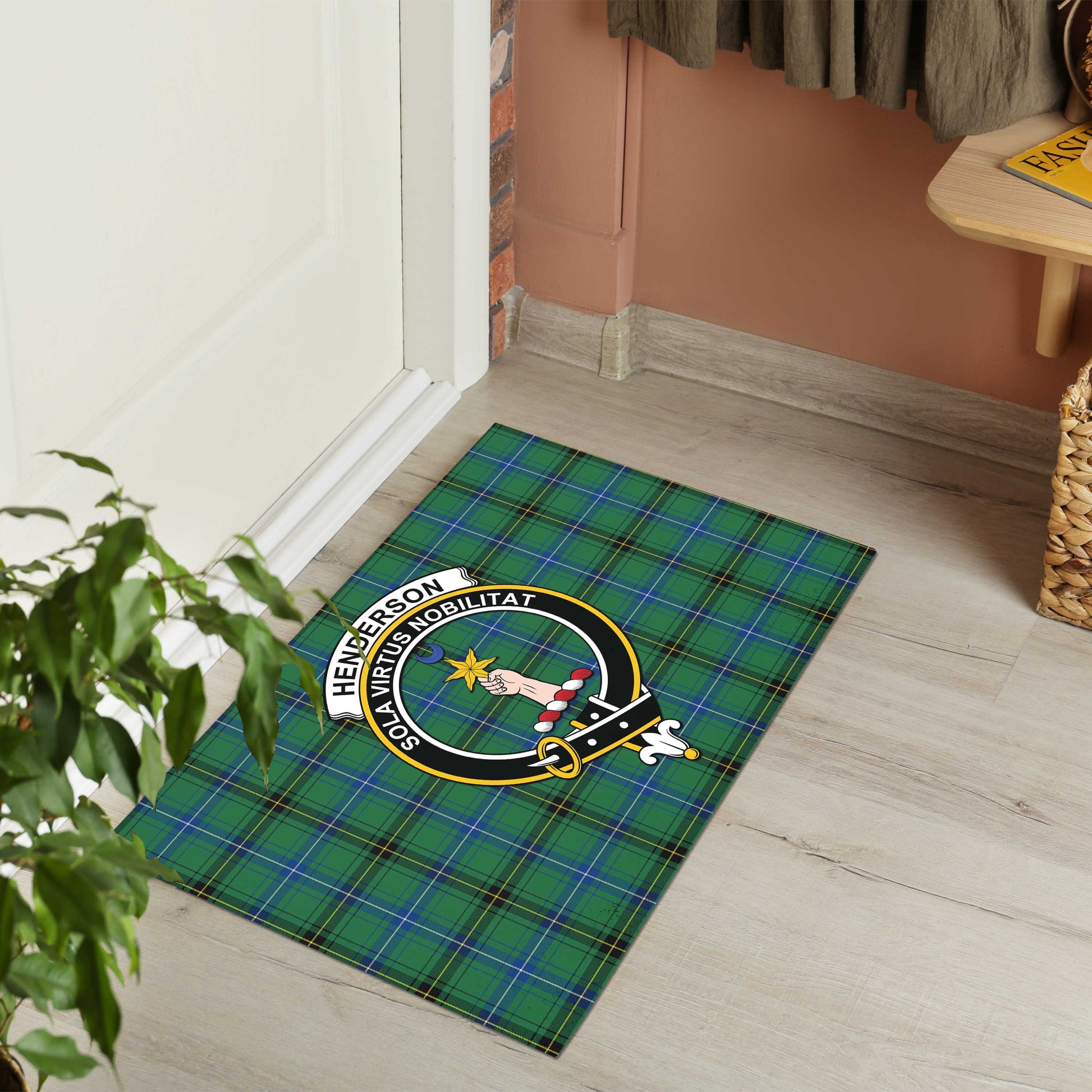 Henderson Ancient Tartan Door Mat with Family Crest - Tartanvibesclothing