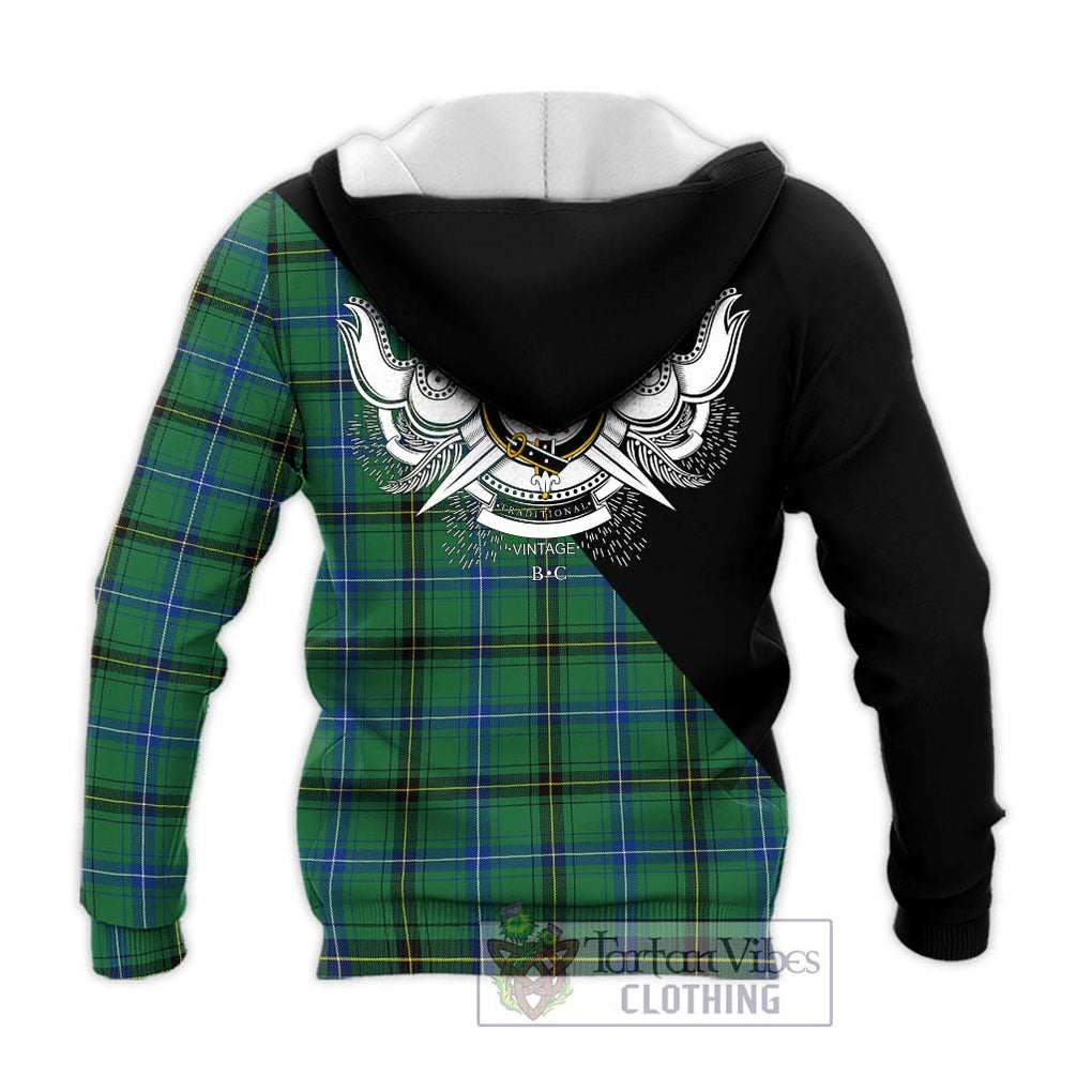 Henderson Ancient Tartan Knitted Hoodie with Family Crest and Military Logo Style - Tartanvibesclothing Shop