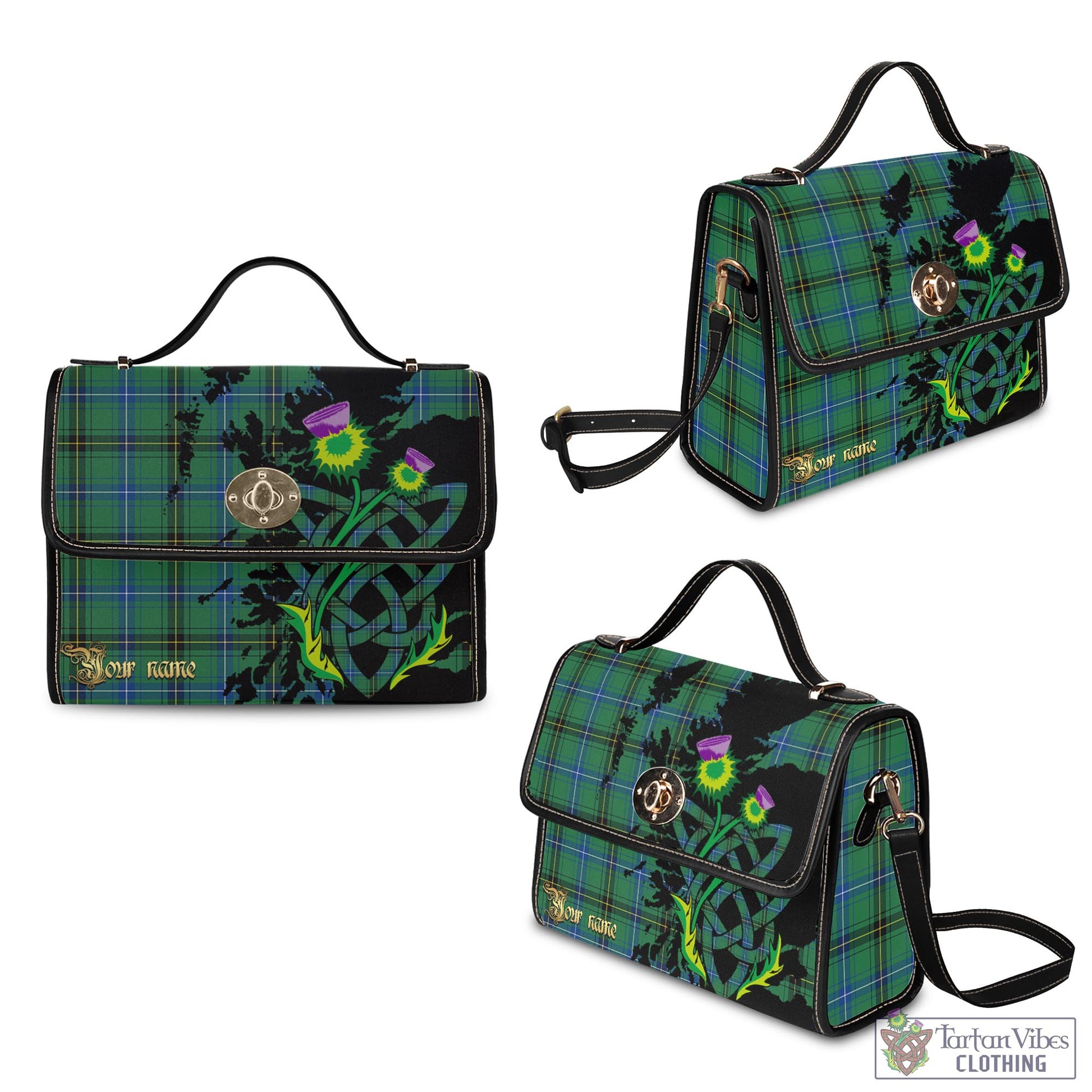 Tartan Vibes Clothing Henderson Ancient Tartan Waterproof Canvas Bag with Scotland Map and Thistle Celtic Accents