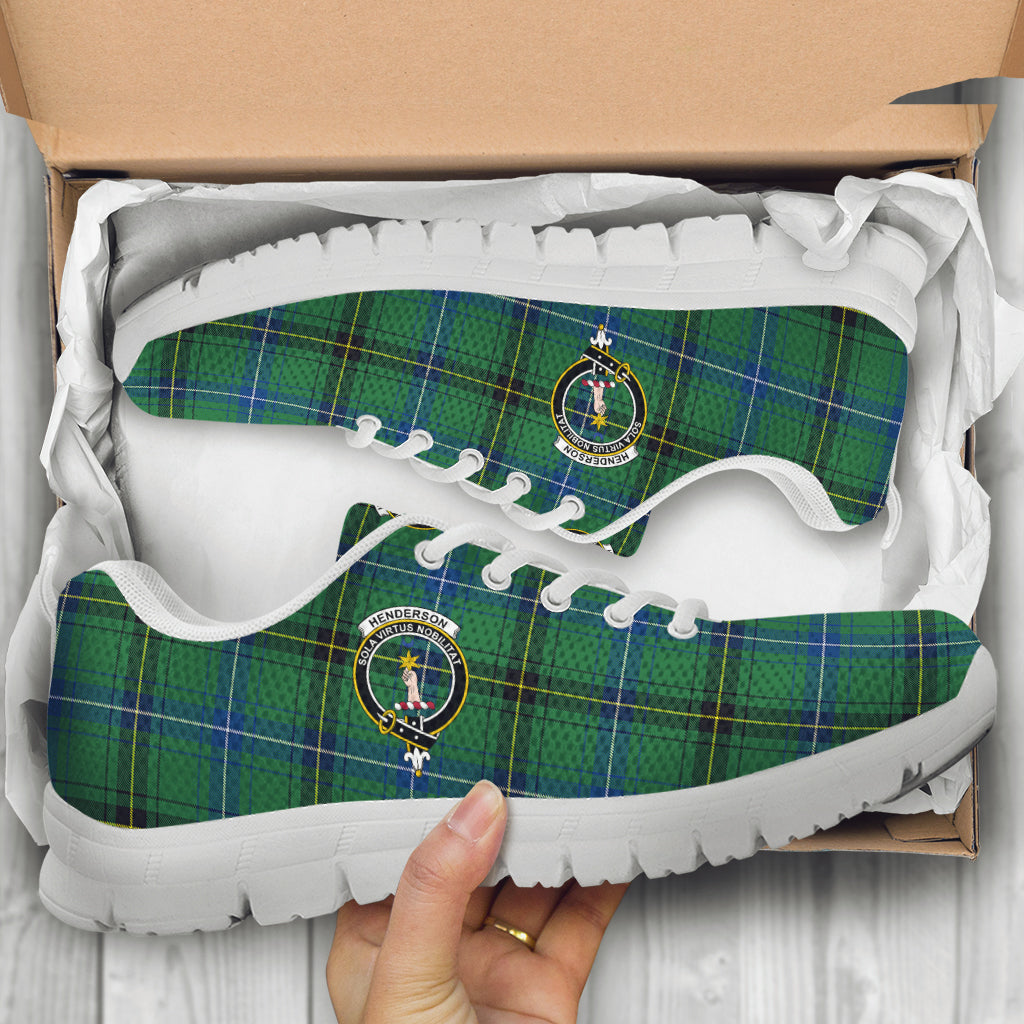 Henderson Ancient Tartan Sneakers with Family Crest - Tartan Vibes Clothing