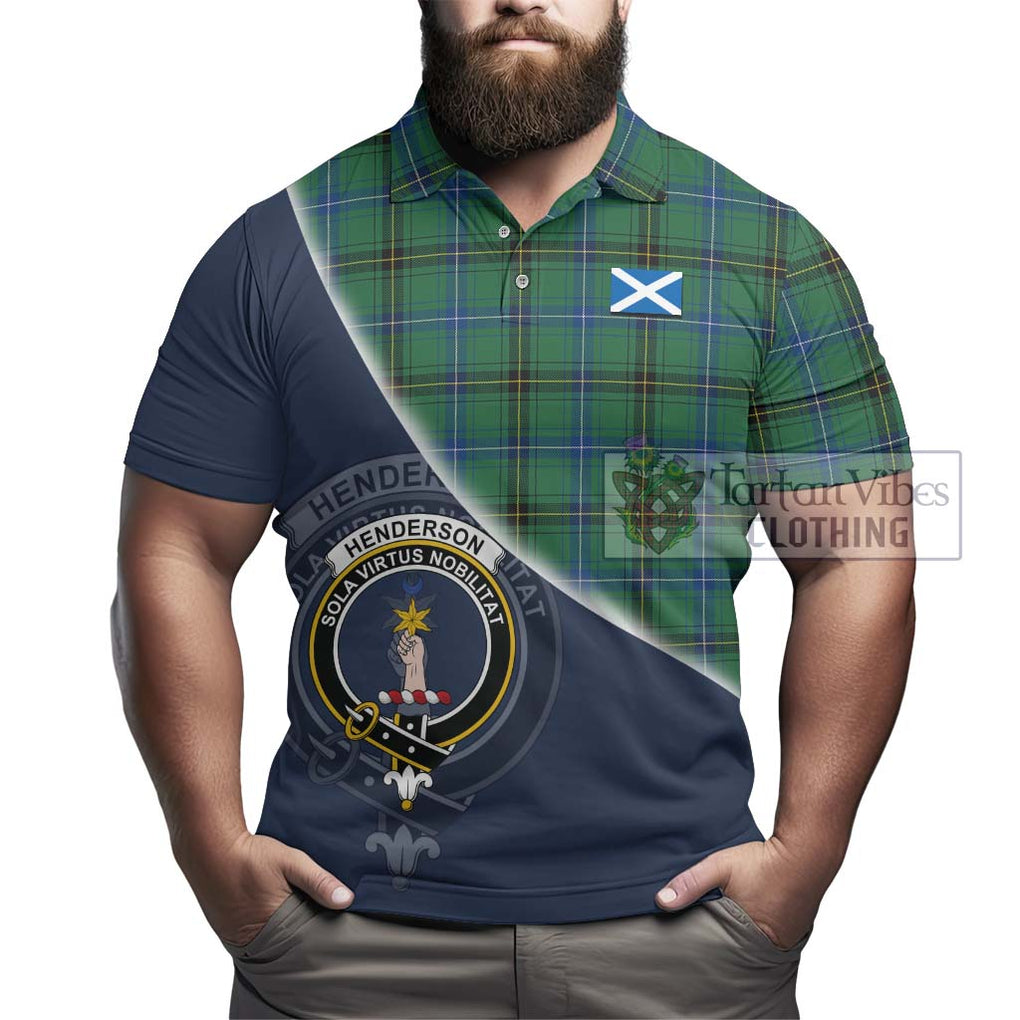 Henderson Ancient Tartan Polo Shirt with Personalised National Flag and Family Crest Half Style - Tartanvibesclothing Shop