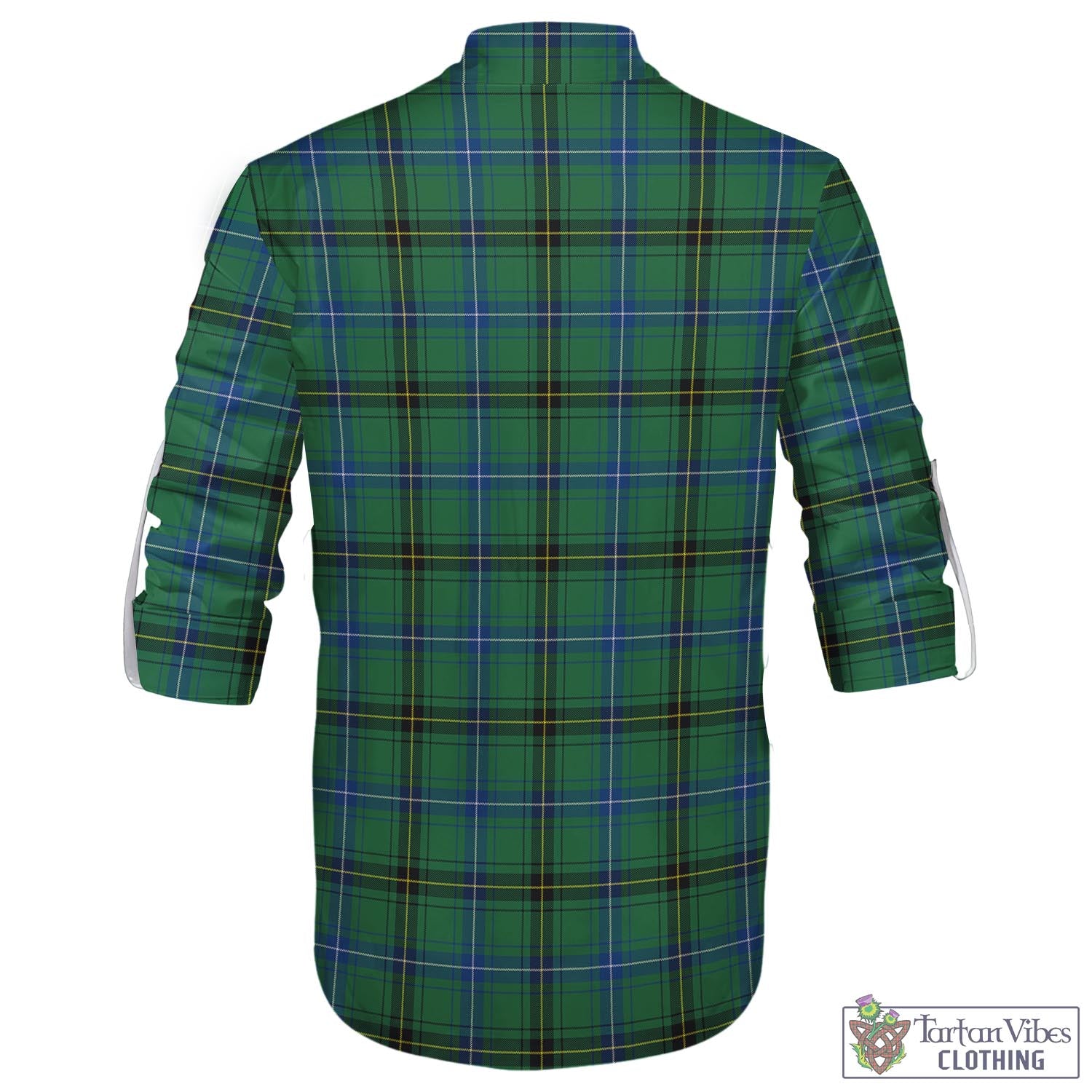 Tartan Vibes Clothing Henderson Ancient Tartan Men's Scottish Traditional Jacobite Ghillie Kilt Shirt with Family Crest