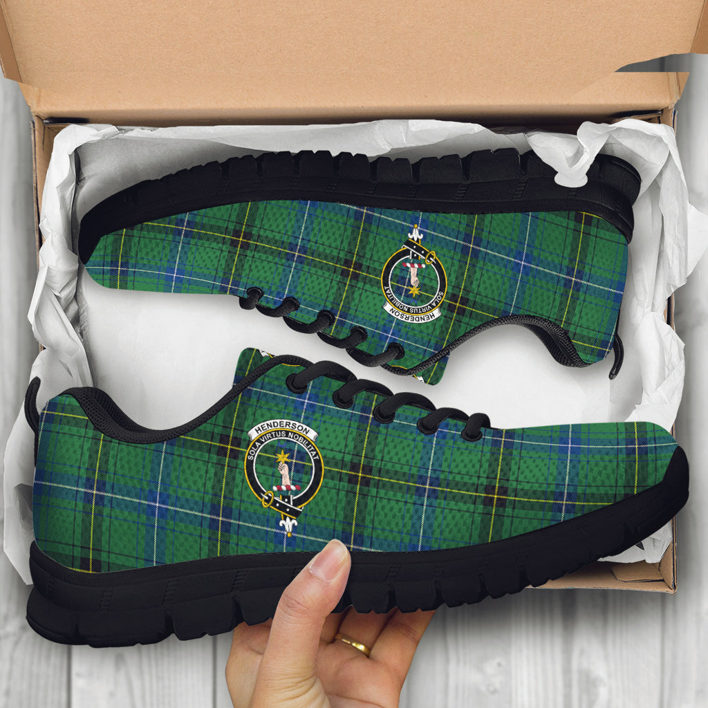 Henderson Ancient Tartan Sneakers with Family Crest - Tartan Vibes Clothing