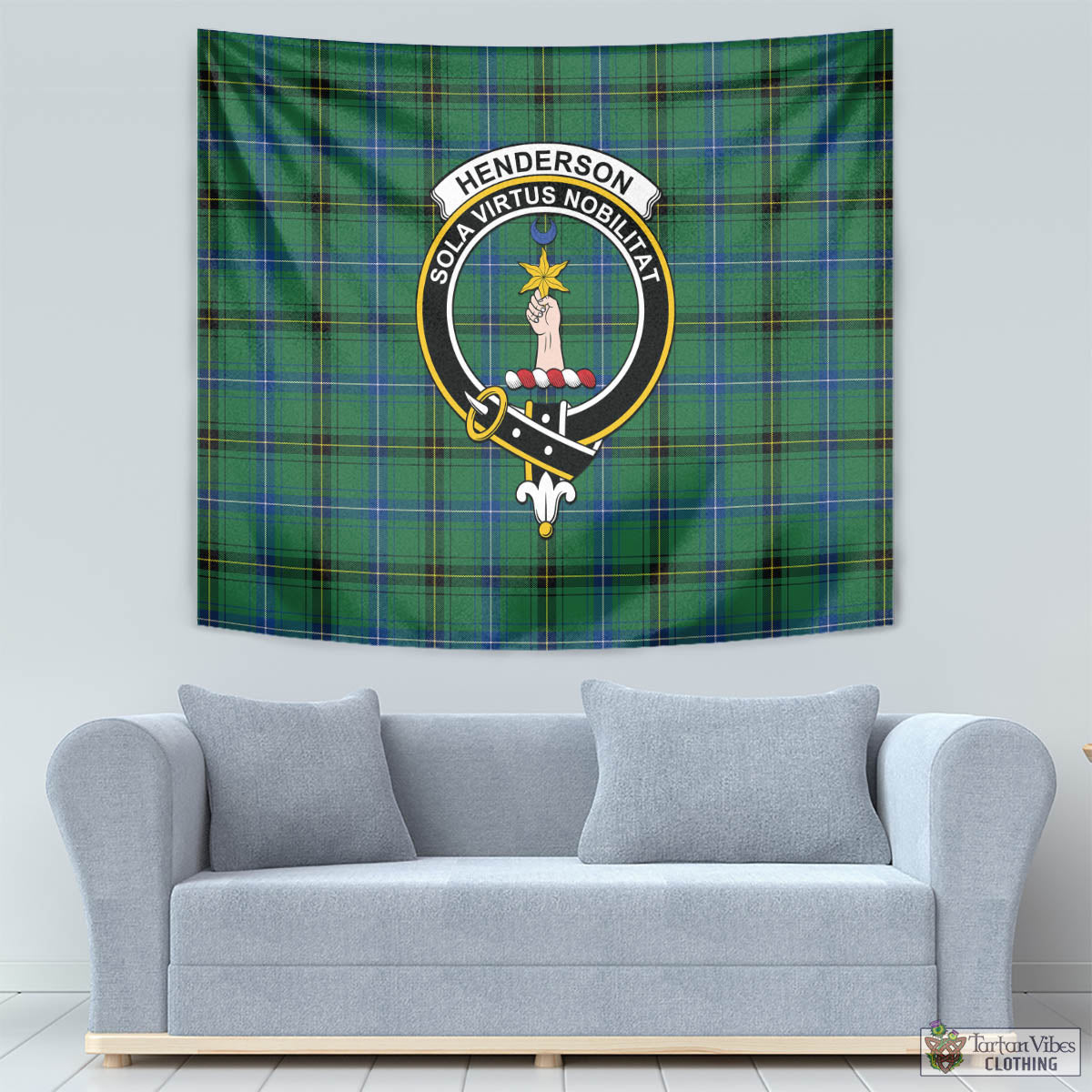 Tartan Vibes Clothing Henderson Ancient Tartan Tapestry Wall Hanging and Home Decor for Room with Family Crest