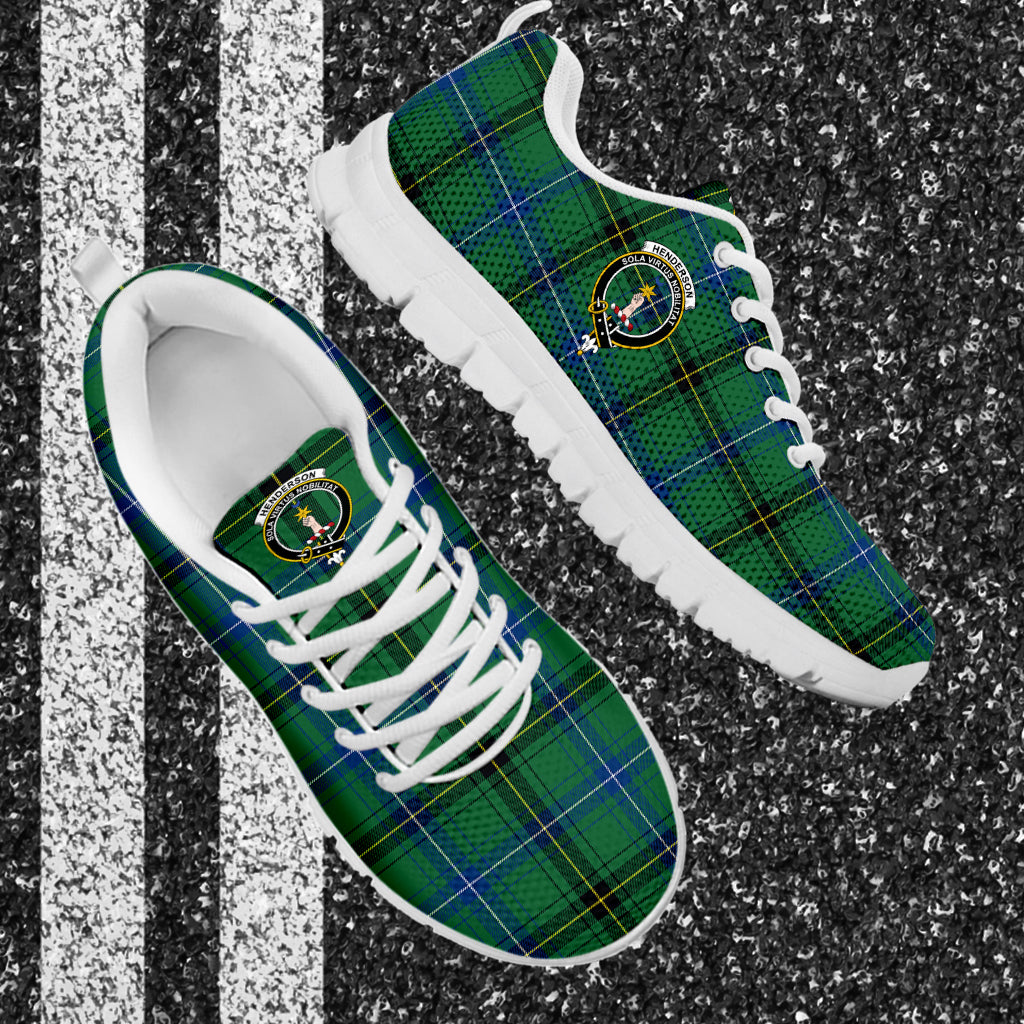 Henderson Ancient Tartan Sneakers with Family Crest - Tartan Vibes Clothing