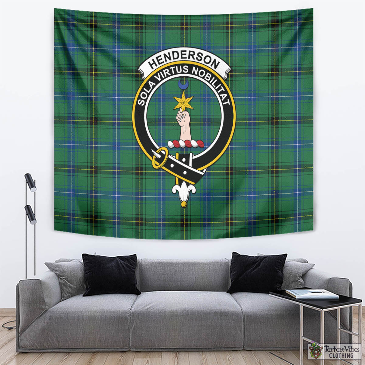 Tartan Vibes Clothing Henderson Ancient Tartan Tapestry Wall Hanging and Home Decor for Room with Family Crest