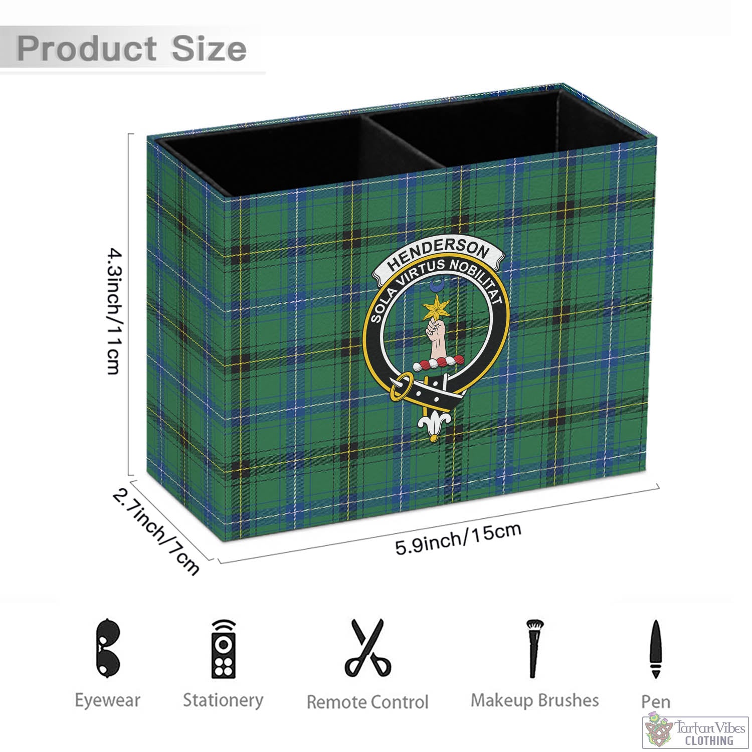 Tartan Vibes Clothing Henderson Ancient Tartan Pen Holder with Family Crest