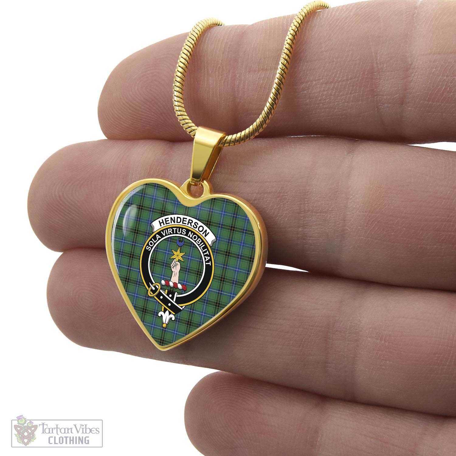 Tartan Vibes Clothing Henderson Ancient Tartan Heart Necklace with Family Crest