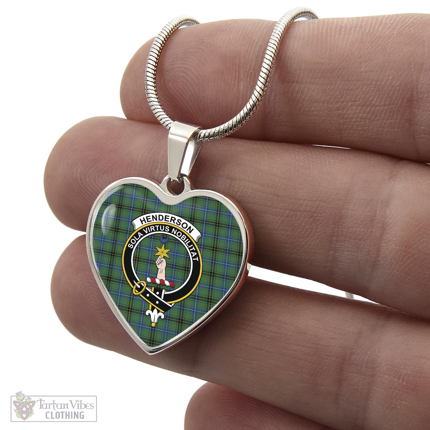 Tartan Vibes Clothing Henderson Ancient Tartan Heart Necklace with Family Crest