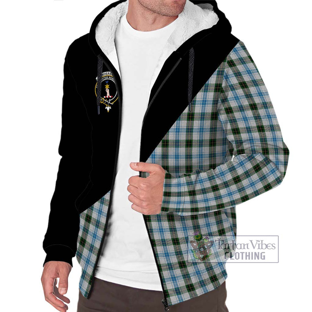 Henderson Dress Tartan Sherpa Hoodie with Family Crest and Military Logo Style Unisex S - Tartanvibesclothing Shop