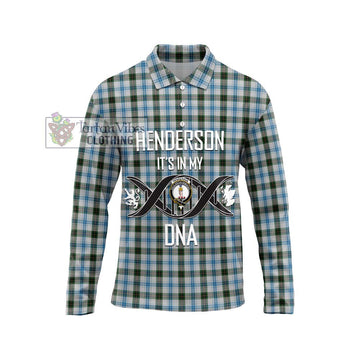 Henderson Dress Tartan Long Sleeve Polo Shirt with Family Crest DNA In Me Style