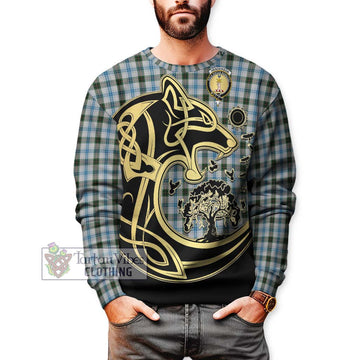 Henderson Dress Tartan Sweatshirt with Family Crest Celtic Wolf Style