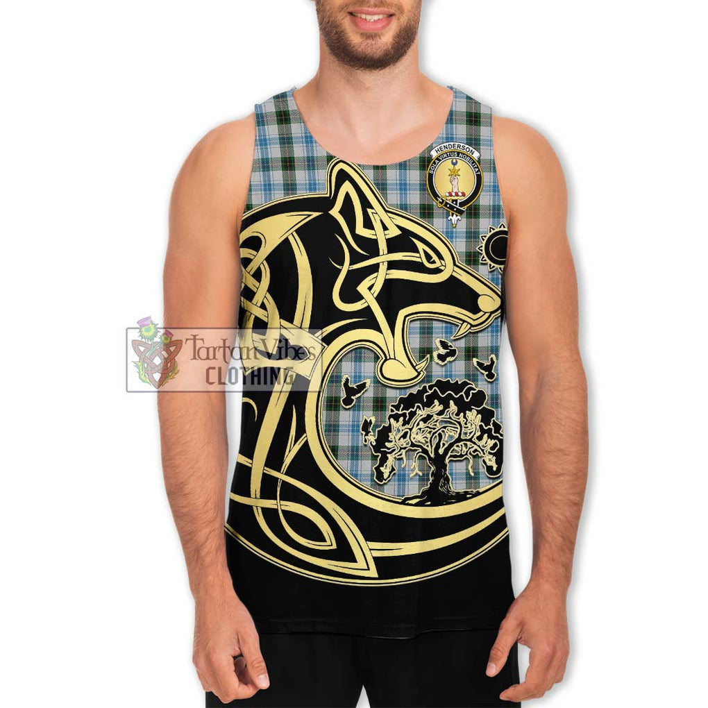 Henderson Dress Tartan Men's Tank Top with Family Crest Celtic Wolf Style Men - Tartan Vibes Clothing