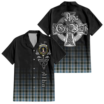 Henderson Dress Tartan Short Sleeve Button Up Shirt Featuring Alba Gu Brath Family Crest Celtic Inspired