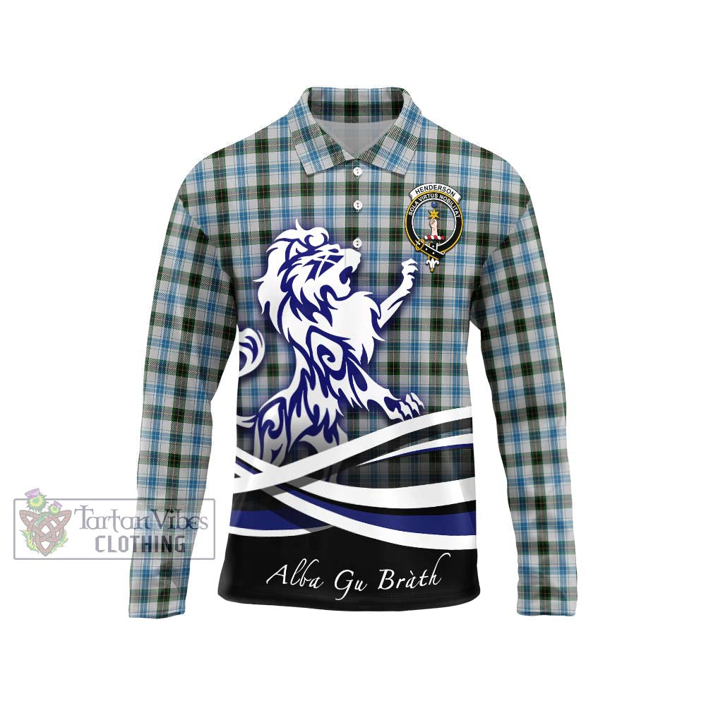 Henderson Dress Tartan Long Sleeve Polo Shirt with Alba Gu Brath Regal Lion Emblem Unisex - Tartanvibesclothing Shop