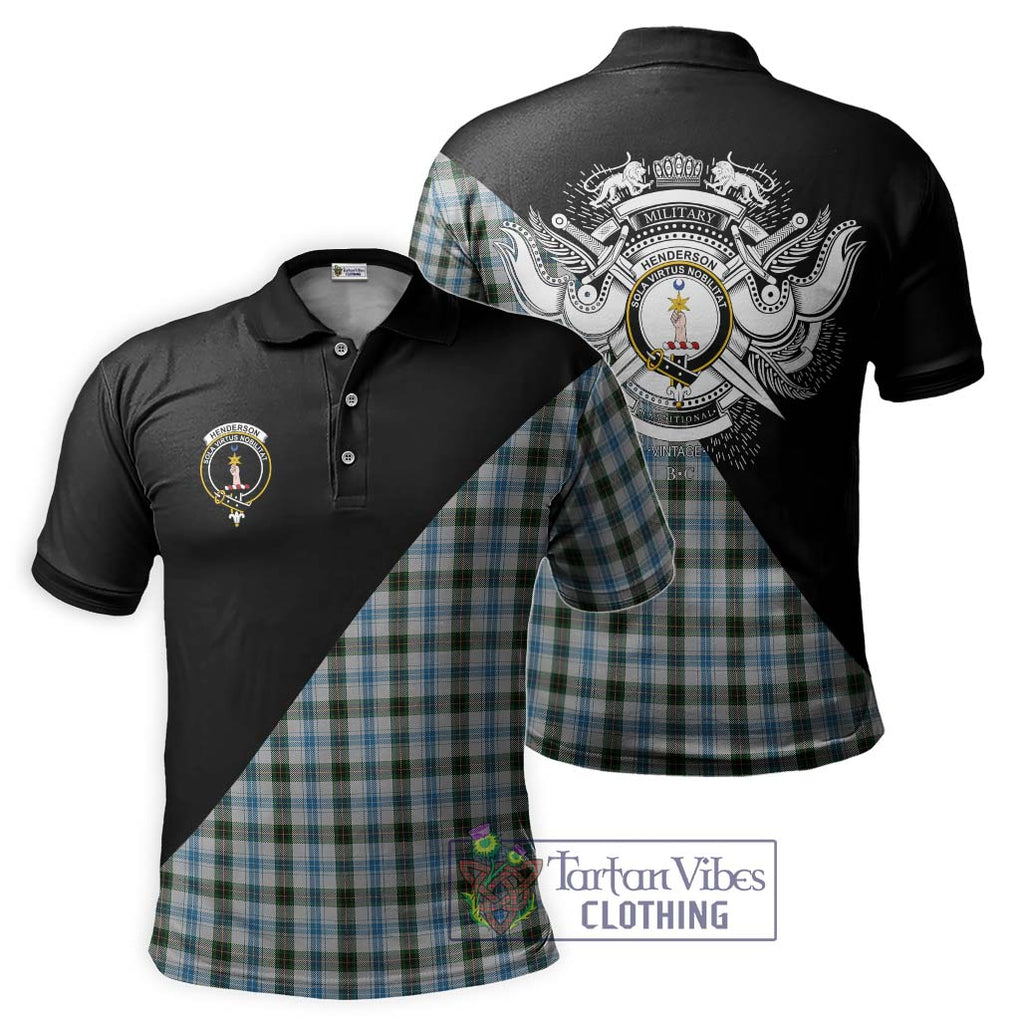 Henderson Dress Tartan Polo Shirt with Family Crest and Military Logo Style Kid - Tartanvibesclothing Shop