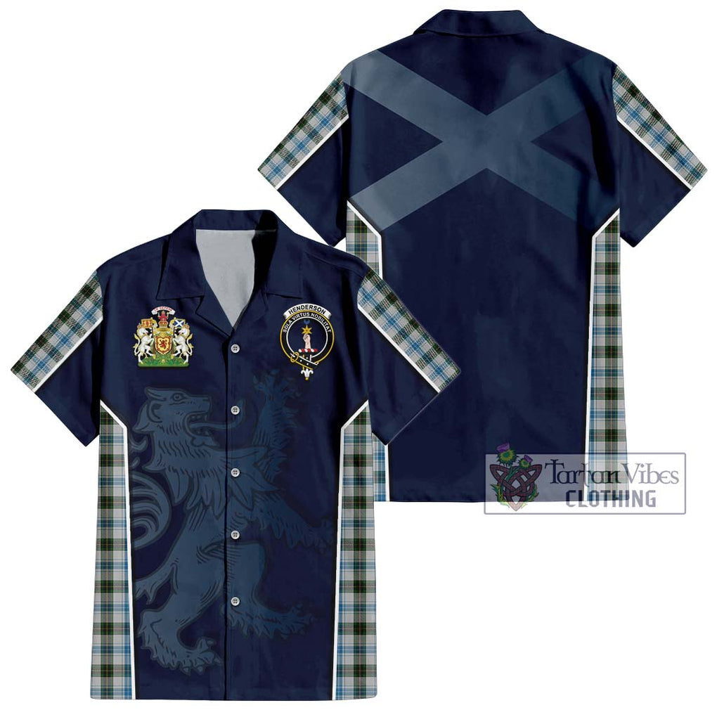 Henderson Dress Tartan Short Sleeve Button Shirt with Family Crest and Lion Rampant Vibes Sport Style Kid - Tartan Vibes Clothing