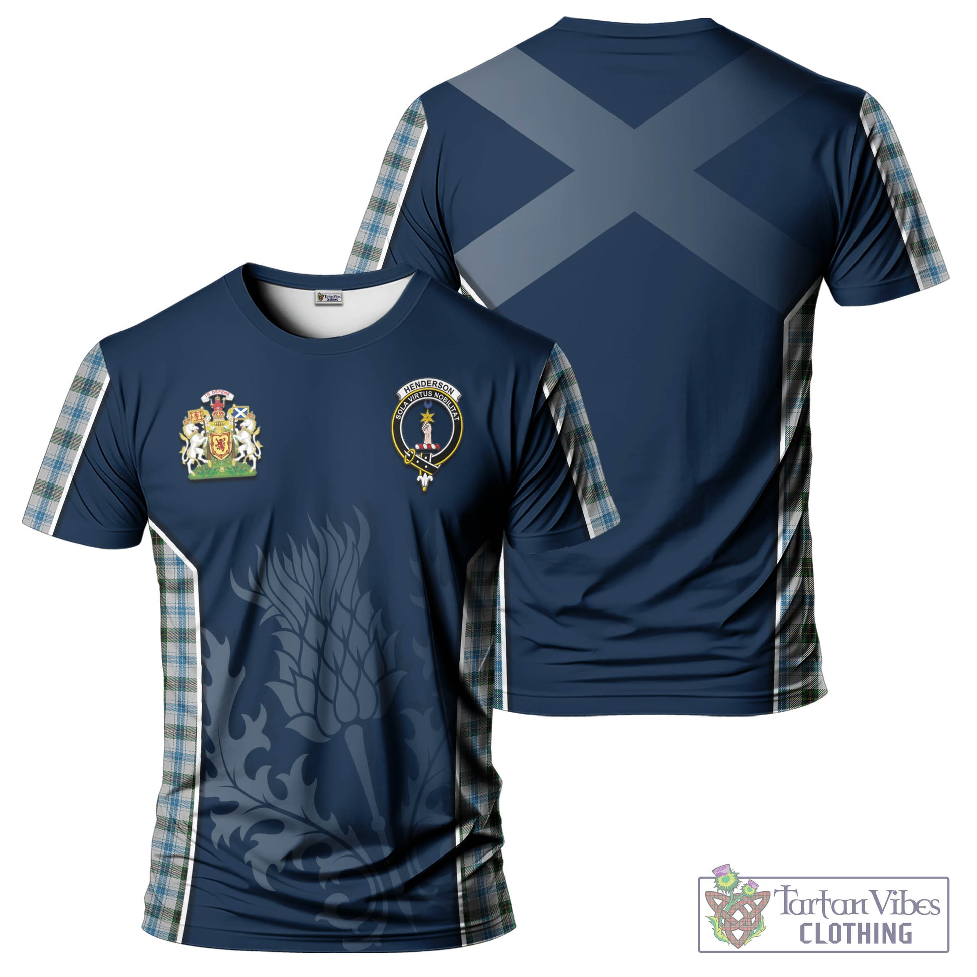 Tartan Vibes Clothing Henderson Dress Tartan T-Shirt with Family Crest and Scottish Thistle Vibes Sport Style