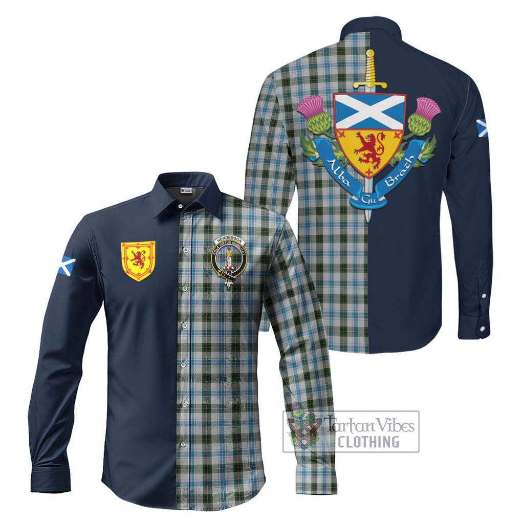 Tartan Vibes Clothing Henderson Dress Tartan Long Sleeve Button Shirt with Scottish Lion Royal Arm Half Style