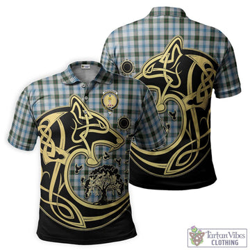 Henderson Dress Tartan Polo Shirt with Family Crest Celtic Wolf Style