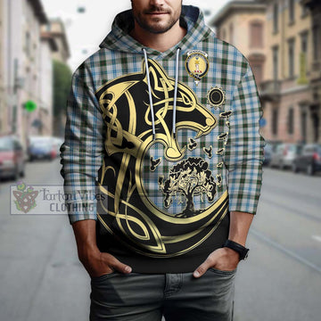 Henderson Dress Tartan Hoodie with Family Crest Celtic Wolf Style