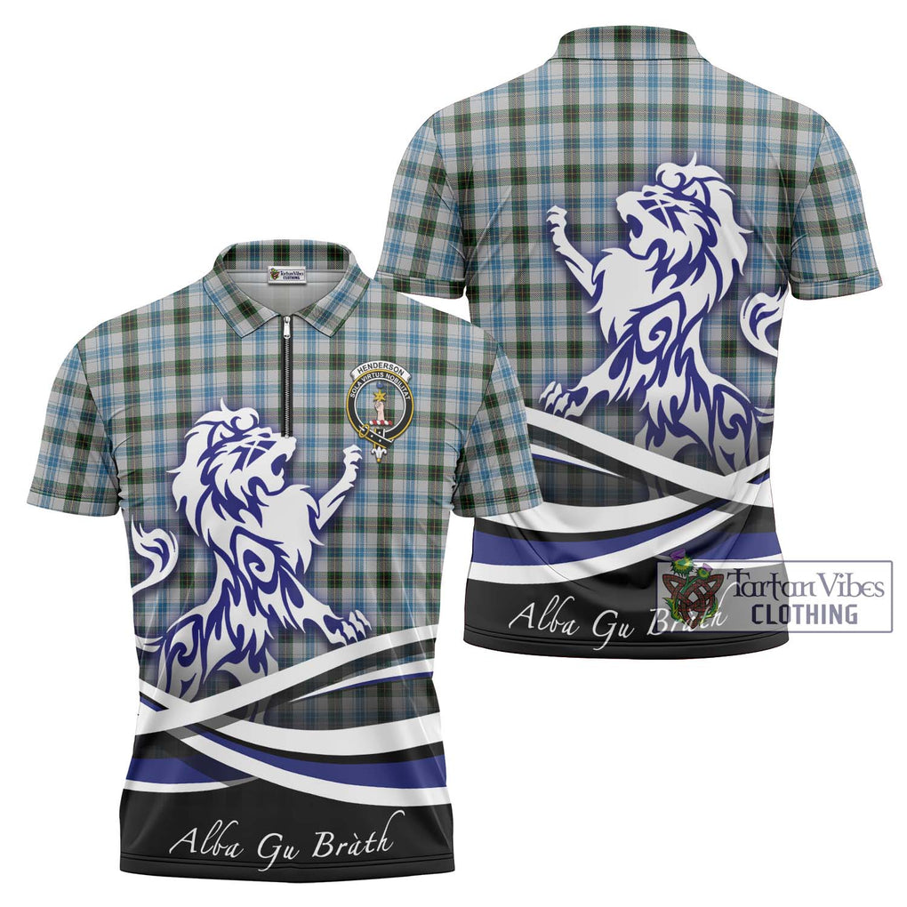 Henderson Dress Tartan Zipper Polo Shirt with Alba Gu Brath Regal Lion Emblem Unisex - Tartanvibesclothing Shop