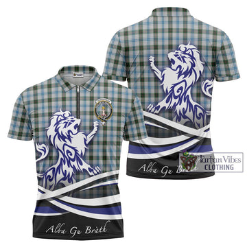 Henderson Dress Tartan Zipper Polo Shirt with Alba Gu Brath Regal Lion Emblem