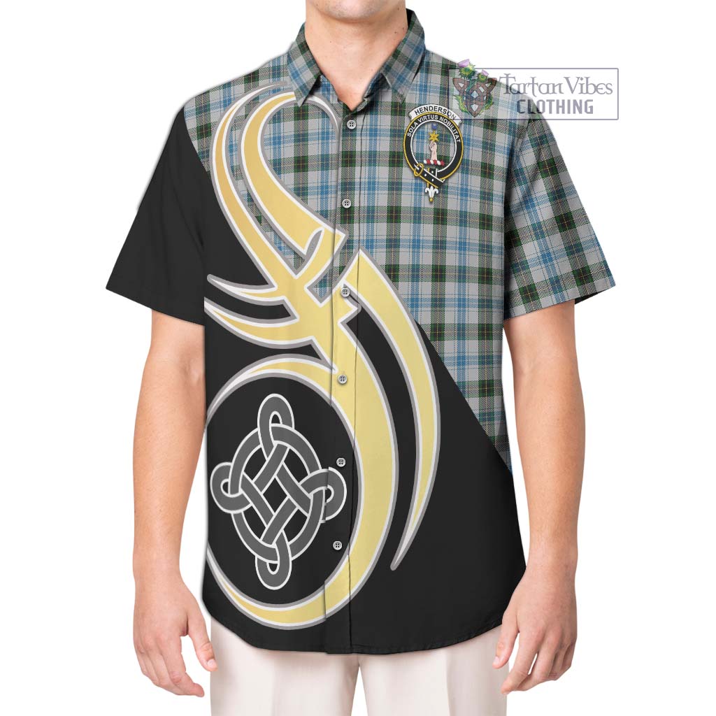 Henderson Dress Tartan Short Sleeve Button Shirt with Family Crest and Celtic Symbol Style Kid - Tartan Vibes Clothing